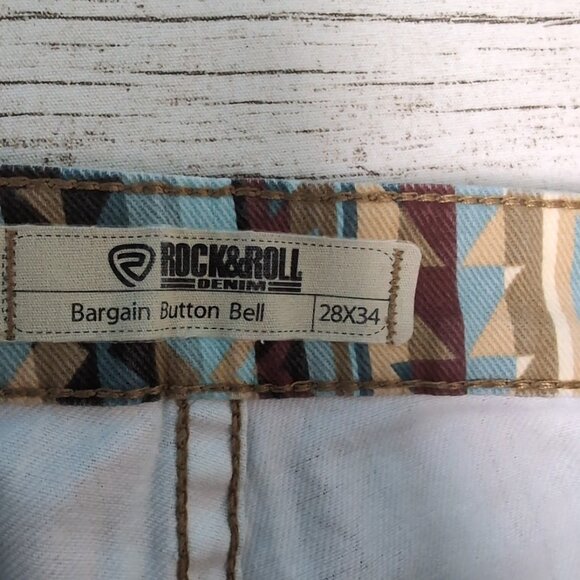 Rock & Roll Denim Ladies High Rise Blue/Brown Aztec Bell Bottom Jeans 28x34 - Picture 6 of 8